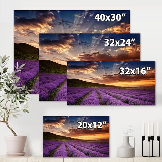 Designart - Sunrise & Dramatic Clouds Over Lavender Field X